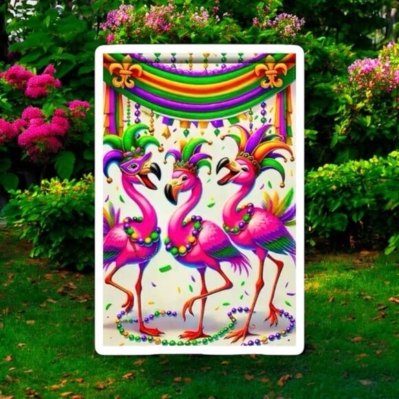 Mardi Gras Carnival Flamingo Garden Flag: Year-Round Festive Decor - Picture 4 of 4
